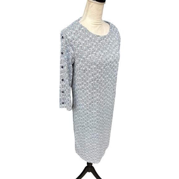 J. McLaughlin Catalina Blue/White Terrace Print Miley Snap Sleeve Dress - M - Picture 3 of 9